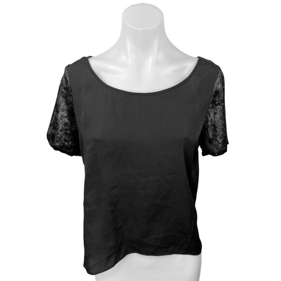 NEW BCBGeneration Black Velvet Sleeve Cutout Back Boat Neck Blouse Top Size M - Picture 1 of 5